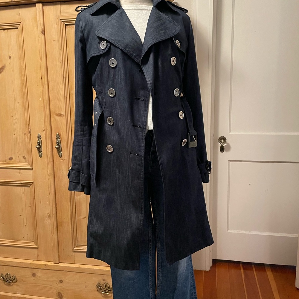 Retro Women's Nine West Double-Breasted Denim Trench Coat
